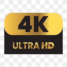 the 4k ultra hd logo is shown in black and gold, with an arrow pointing up