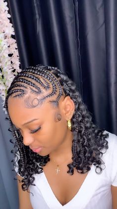 Cornrow Braids Ideas For Black Women, Short Side Braid Hairstyles, Creative Braided Hairstyles For Black Women, Cornrows Braids Side Part, Quick Cute Braids For Black Women, One Sided Braided Hairstyles, Hairstyles For Bob Braids, Half Up Half Down Braiding Hairstyles, Braids For The Summer Black Women