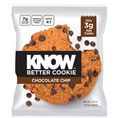 a bag of cookies with chocolate chips on the top and in the middle that says know better cookie