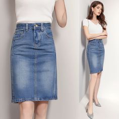 Lasaky - High-Waisted Denim Skirt - Bodycon Pencil Skirt with a Long, Slim Fit in Comfortable Spandex Blend Fabric Skirt Bodycon, Bodycon Pencil Skirt, High Waisted Denim Skirt, Light Blue Color, Types Of Skirts, Olivia Mark, Fit In, Denim Skirt, Pencil Skirt