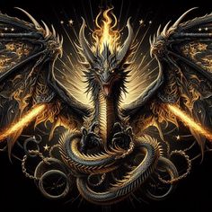 a dragon with flames on it's wings