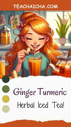 the ginger turmic tea is in front of a sign