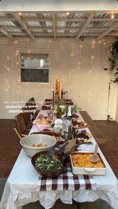 a long table is set up with food