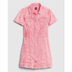 New Gap's Kids Denim Dress - Pink - Size Xl / 12-13 - Made With 100% Cotton Authentic Denim - Spread Collar - Button Front - Short Sleeves Gap Cotton Denim Dress For Spring, Spring Pink Denim Dress, Summer Pink Denim Dress, Kids Denim Dress, Floral Ruffle Dress, Girls 16, Gap Dress, Kids Denim, Gap Kids