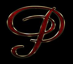 the letter g in gold and red on a black background with an elegant font style