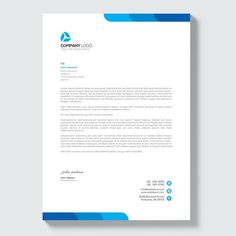 a letterhead for a company with blue lines on the front and bottom, is shown