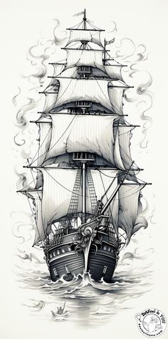 Schooner Ship Drawing, Sailing Ship Drawing, Boats Drawing, Ships Drawing, Drawing Ship, Free Printable Coloring Book, Sailboat Drawing, Ship Sketch