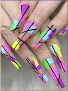 Easter Nails💅 Color Block Nails, Beach Nail Art, Line Nail Art, Fancy Nails Designs, Manicure Diy, Geometric Nail, Lines On Nails, Easter Nails, Girls Nails