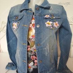 ♥ Cherry Blossoms Jean Jacket, Hand Painted Jacket, Jean Jacket Art, Sakura Jacket, Hanami Art, Handpainted, Hanami Denim Jacket, Painted Art ♥ HAND PAINTED JEAN JACKET by DiqnaDesign. ------- SIZE & DETAILS ------- Hand painted jacket with professional water resistant textile paint. Available sizes: M, L, XL, 2X The fabric conteins: 69% - cotton, 28% - polyester, 3% - elastane, which makes this jacket soft and elastic. DIFFERENT SIZES FOR WOMEN'S JACKETS: ----------------------------------- Spring Hand Painted Denim Jacket, Hand Painted Long Sleeve Denim Jacket For Spring, Jean Jacket Art, Denim Jacket Painted, Jean Jacket Design, Hand Painted Jacket, Jacket Hand Painted, 1920 Dress, Jacket Art