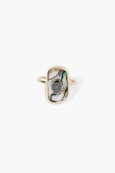 A variation on our classic 14k Oasis Ring featuring abalone shell with an inlaid black diamond slice. This piece is one of a kind so size and shape may vary. 14k yellow gold, .2ct black diamond slice, abalone. Abalone stone: 10mm x 16mm Diamond: 5mm-6mm Handmade in Vietnam. Abalone Engagement Ring, Luxury Gold Jewelry With Abalone Shell, Unique Gold Jewelry With Abalone Shell, Luxury Abalone Shell Jewelry Gift, Unique Abalone Shell Jewelry, Abalone Shell Ring, Oasis Style, Abalone Ring, Classic Ring