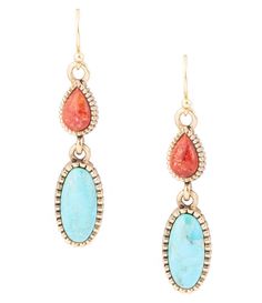 From Barse&#x2C; the earrings feature:Drop earringsBronze metal Genuine turquoise & red sponge coralFrench wire closureApprox.2" L&#x2C; including ear wireImported. Coral Drop Earrings, Sponge Coral, French Wire, Genuine Turquoise, Accessories Jewelry Earrings, Gold Drop Earrings, Artisan Craft, Dillard's, Jewelry Crafts