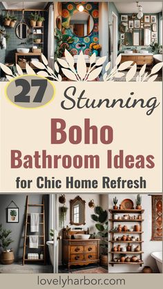 27 Dreamy Boho Bathroom Inspirations For Your Home Makeover Boho Chic Bathroom, Rattan Accents, Modern Boho Bathroom, Small Home Gym Ideas, Bathroom Ideas 2024, Dark Green Bathrooms, Boho Bathroom Ideas, Lush Plants, Boho Lighting