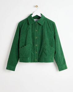 Green Corduroy Scallop Pocket Collared Jacket | Oliver Bonas US Jacket Corduroy, Collared Jacket, Green Corduroy, Oliver Bonas, Beauty Sale, Green Shirt, Scarf Jewelry, Green Jacket, Trending Now