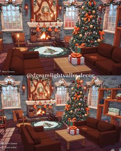 the living room is decorated with christmas decorations