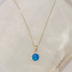 18K gold, sterling silver set with blue Opal. Chain measures 16-18 inches Stud Necklace, Lavender Necklace, Fire Blue, Blue Opal Necklace, Gemstone Earrings Gold, Studded Necklace, Jade Earrings, Opal Studs, Gold Filled Earrings