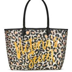 This Was Sold Out Online - Hard To Find Victoria's Secret Tote Bag Brand New With Tags A Tan/Gray With Black And Pink Leopard Print. Gold Metallic Letting Across The Front Says "Victoria's Secret". Shimmery Detail On The Animal Print Throughout The Bag. The Interior Is A Large Open Area With One Side Slip Pocket That Says "Love, Victoria". Open Top, No Closure. Durable Canvas. Big Enough For Overnight But Small Enough For Daytime Use! Casual Leopard Print Tote Bag, Victoria's Secret Beige Shopping Bag, Victoria's Secret Beige Bag For Daily Use, Beige Victoria's Secret Shopping Bag, Beige Victoria's Secret Bag For Daily Use, Everyday Beige Victoria's Secret Bag, Trendy Beige Victoria's Secret Bag, Leopard Print Travel Tote Bag, Leopard Print Tote Travel Bag