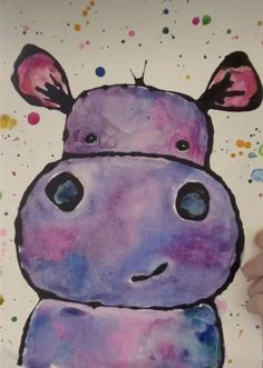 a drawing of a purple hippo with spots on it's face and nose