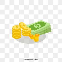 stacks of money and coins on a white background, illustration, flat png and psd