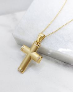 Baptism Gold Cross with 14k Yellow and White Gold Crucified. Α wonderful modern and timeless gold cross  - No Solid -  It can be personalized by engraning on the back side of the cross a name or a date. Details: Height35 mm Width:21 mm Weight:Approximately 3.4gr 14k  Metal:14k Yellow Gold  Style:      Baptism Cross ❣️ For more  crosses take a look here      👉  https://www.etsy.com/shop/GiorgosJewelry?ref=seller-platform-mcnav&section_id=15859824 🎁 All of our jewelry come in specially hand pack Yellow Gold Cross Pendant Necklace For Weddings, Wedding Yellow Gold Cross Pendant Necklace, Gold Jewelry Cross, Elegant Crucifix Cross Necklace For First Communion, Elegant Crucifix Cross Necklace For Baptism, Yellow Gold Cross Necklace For First Communion, Yellow Gold Crucifix Jewelry For Baptism, Yellow Gold Cross Necklaces For Baptism, Gold Cross Pendant Jewelry For Baptism