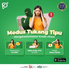 the advertisement for modus tukang tipu is shown in green and yellow