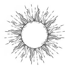 the sun with rays coming out of it's center is shown in black and white