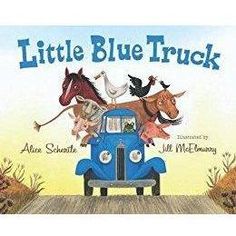 the little blue truck book is on display