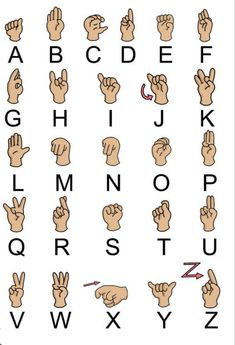 an alphabet with different hand gestures