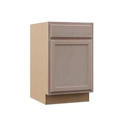 an unfinished cabinet with no doors on the front and side panels, is shown against a white background