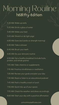 #health, #wellness, #fitness, #selfcare Self Care Day Schedule, Self Improvement Morning Routine, Daily Morning Routine Checklist, Daily Productive Routine, Healthy Daily Routine Schedule, 7am Morning Routine, Daily Routine Schedule For Women, Morning Self Care Routine, Healthy Day Routine