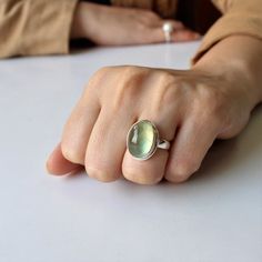 Natural Prehnite ring, Bold Sterling Silver ring, Statement ring, alternative engagement ring, 100% Prehnite Ring, Alternative Engagement Ring, Native American Style, Alternative Engagement Rings, Native American Fashion, Birthstone Ring, Cocktail Ring, Pure Silver, Cocktail Rings