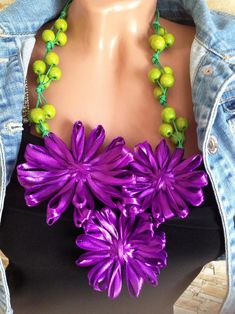 Purple green big flowers bib necklace Statement necklace | Etsy Handmade Green Beaded Necklace For Spring, Purple Necklace For Spring Gift, Handmade Green Necklaces For Spring, Handmade Necklaces For Spring Parties, Green Necklaces For Summer Parties, Green Handmade Bib Necklace For Parties, Unique Flower Necklaces For Party, Unique Flower-shaped Party Necklaces, Unique Flower Shaped Party Necklaces