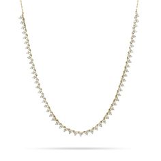 14k yellow gold riviera necklace with 3 prong-set diamond clusters. Choker Diamond, Adina Reyter, Spike Necklace, Round Diamond Setting, 14k Yellow Gold Necklace, Trending Necklaces, 14k Gold Necklace, White Gold Necklaces, Tennis Necklace