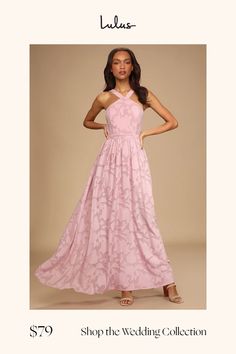 Once you catch a glimpse of yourself in the Lulus Love and Beyond Mauve Pink Burnout Floral Maxi Dress, you'll never let it go! This flowy dress has a woven chiffon composition, with a burnout floral design throughout, that shapes a modified halter neckline with wide tank straps and a sleeveless princess-seamed bodice. A high, banded waist tops an A-line silhouette before cascading down to a maxi-length skirt. Hidden back zipper/clasp. Fit: This garment runs small - please size up. Length: Floor Pink Floral Bridesmaid Dresses, Formal Dresses Gowns, Mauve Pink, Let It Go, Flowy Dress, Floral Maxi, Floral Maxi Dress, Chiffon Dress, A Line Skirts