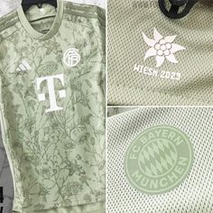 the back and side of a soccer jersey with logos on it, including an emblem