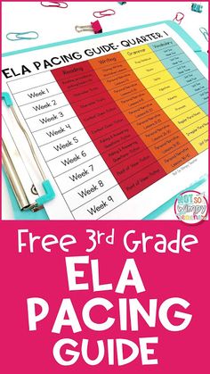 the free 3rd grade ela pacing guide is shown