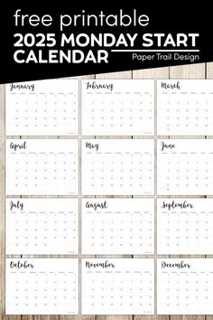 the free printable 2013 monday start calendar is displayed on a wooden table with black and white