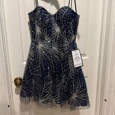 Bat Mitzvah Dresses For Guests, Sparkly Birthday Dress, Homecoming Inspo, Formal Mini Dress, Hoco Dresses Blue, Eras Outfit, Midnights Era, Galaxy Dress, Homecoming Dress Short