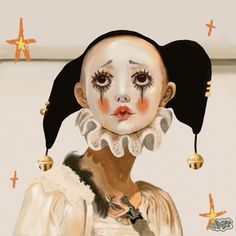 Clown Doll Costume, Clown Painting Ideas, Pierrot Clown Makeup, Clown Photography, Love Clown, Bedroom Goth, Haunted House Makeup, Pierrot Costume, Cute Clown Makeup