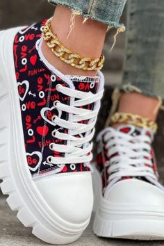 Women's Heart & Letter Print Canvas Shoes, Casual Lace Up Outdoor Shoes, Comfortable Low Top Valentine's Day Shoes Casual Heart Print Sneakers With Round Toe, Casual Sneakers With Heart Print And Round Toe, Heart Letter, Shoes Comfortable, Casual Lace, Shoes Casual, Outdoor Shoes, Canvas Shoes, Letter Print