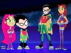 the teen titans standing in front of an audience