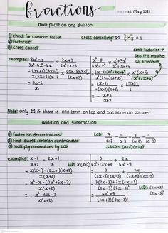 a piece of paper with some writing on it that says fractions and multiplies