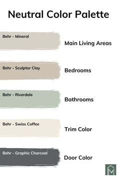 neutral color palette for the living room and bedroom, with different types of paint colors