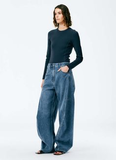 Tibi Sid Jean - Classic Blue Handkerchief Top, Satin Corset Top, Godet Skirt, All Jeans, Bleached Denim, Unique Fits, Denim Trends, Denim Collection, 가을 패션