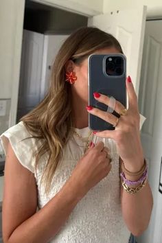 Cutest earrings from Anthropologie. Love that they add a pop of color to any summer outfit. Tap to shop! Cutest Earrings, Red Statement Earrings, Cute Earrings, Statement Earrings, Color Pop