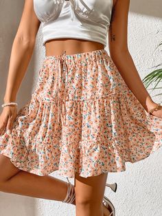 Multicolor Boho   Polyester Floral,All Over Print Layered/Tiered Embellished Non-Stretch Summer Women Bottoms Cute Skirt Outfits, Pretty Skirts, Women Bottoms, Rock Outfit, Women Skirts, Hem Skirt, Really Cute Outfits