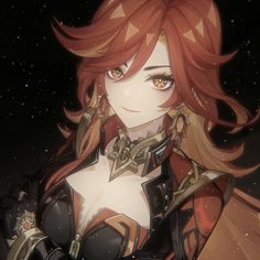 an anime character with red hair wearing armor