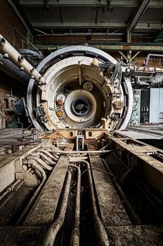 the inside of a large machine in a factory