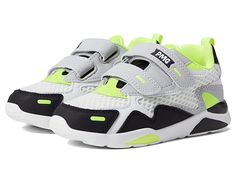 Primigi Kids 19580 (Toddler/Little Kid/Big Kid) - Boy's Shoes : Grey/White/Black/Neon Green : Curate a sporty look wearing the Primigi Kids 19580 Sneakers. Textile and synthetic upper. Textile lining. Removable leather insole. Pull tabs for easy on/off. Hook-and-loop closure. Closed round toe style. Signature brand name detailing on the insole. Synthetic outsole. Imported. Measurements: Weight: 4 oz Product measurements were taken using size 28 (US 10.5 Little Kid), width M. Please note that mea Casual Scratch-resistant Running Shoes For Training, Green Non-slip Sneakers For Training, Casual Scratch-resistant Running Sneakers, Walk The Talk, Fashionable Shoes, Shoes Grey, Black Neon, Mens Designer Fashion, The Talk