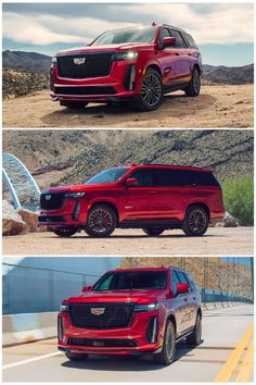 the cadillac suv is shown in three different colors