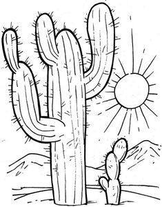 a drawing of a cactus in the desert